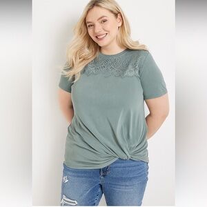 Maurice’s Plus Size Lace Trim Knot Hem Tee